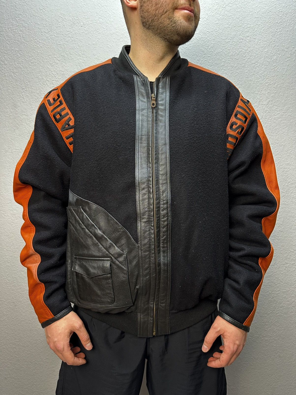 Harley Davidson × Vintage Vintage Harley Davidson Leather/Wool Bomber Jacket Archival Size US XL / EU 56 / 4 - 2 Thumbnail