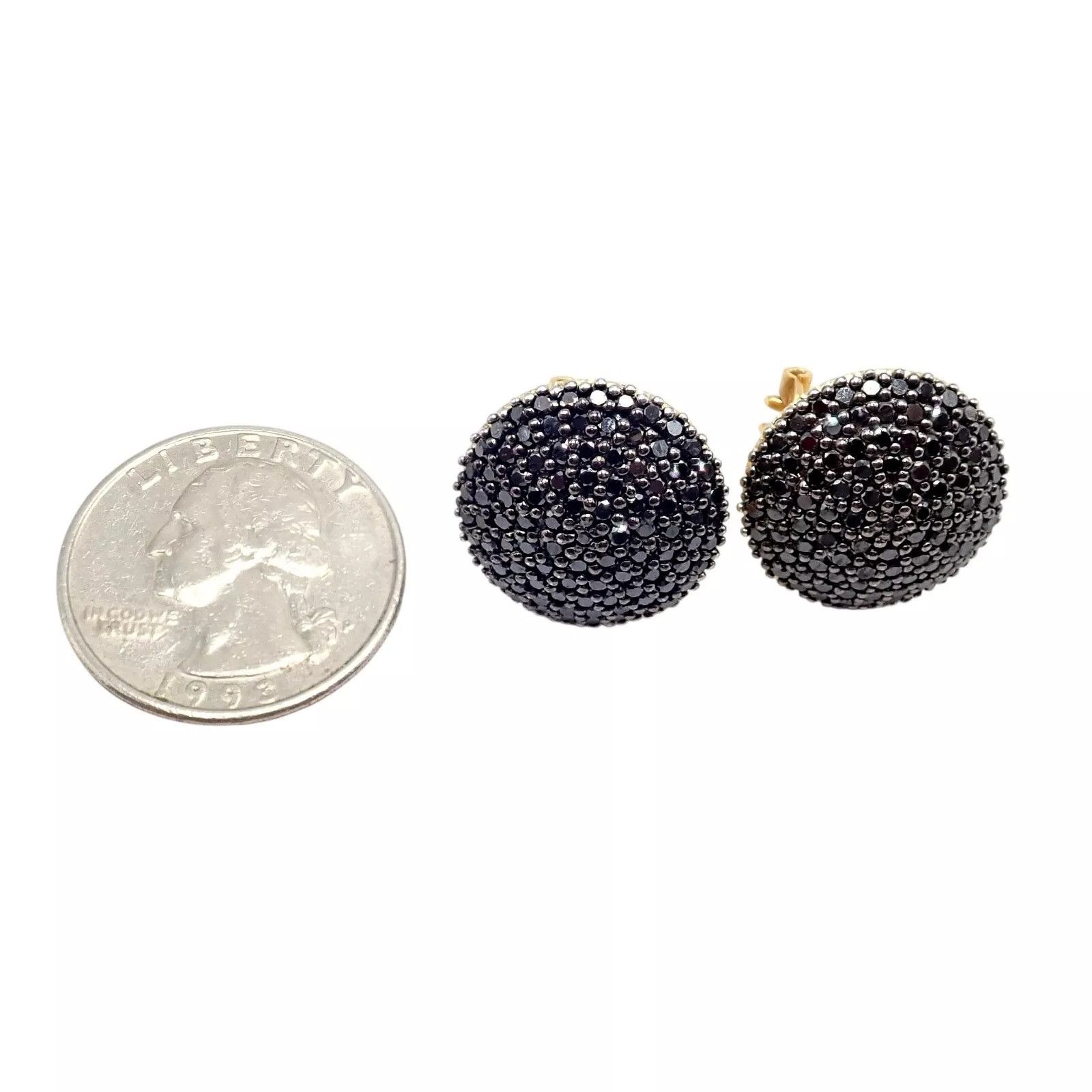 The Unbranded Brand 24k Yellow Gold Hammered Lentil Black Diamond Large Earrings Size ONE SIZE - 3 Thumbnail