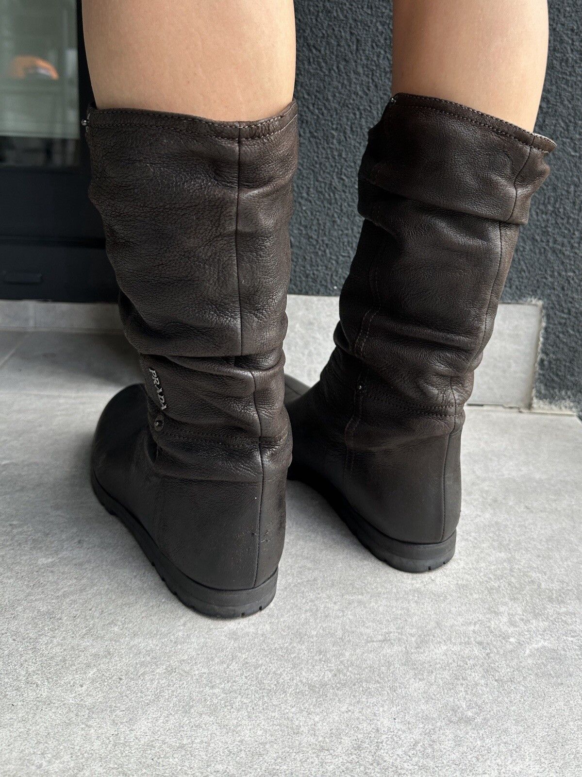 Prada Prada Womens Brown Leather Mid-calf Boots Size 38.5 Size US 8.5 / IT 38.5 - 9 Thumbnail