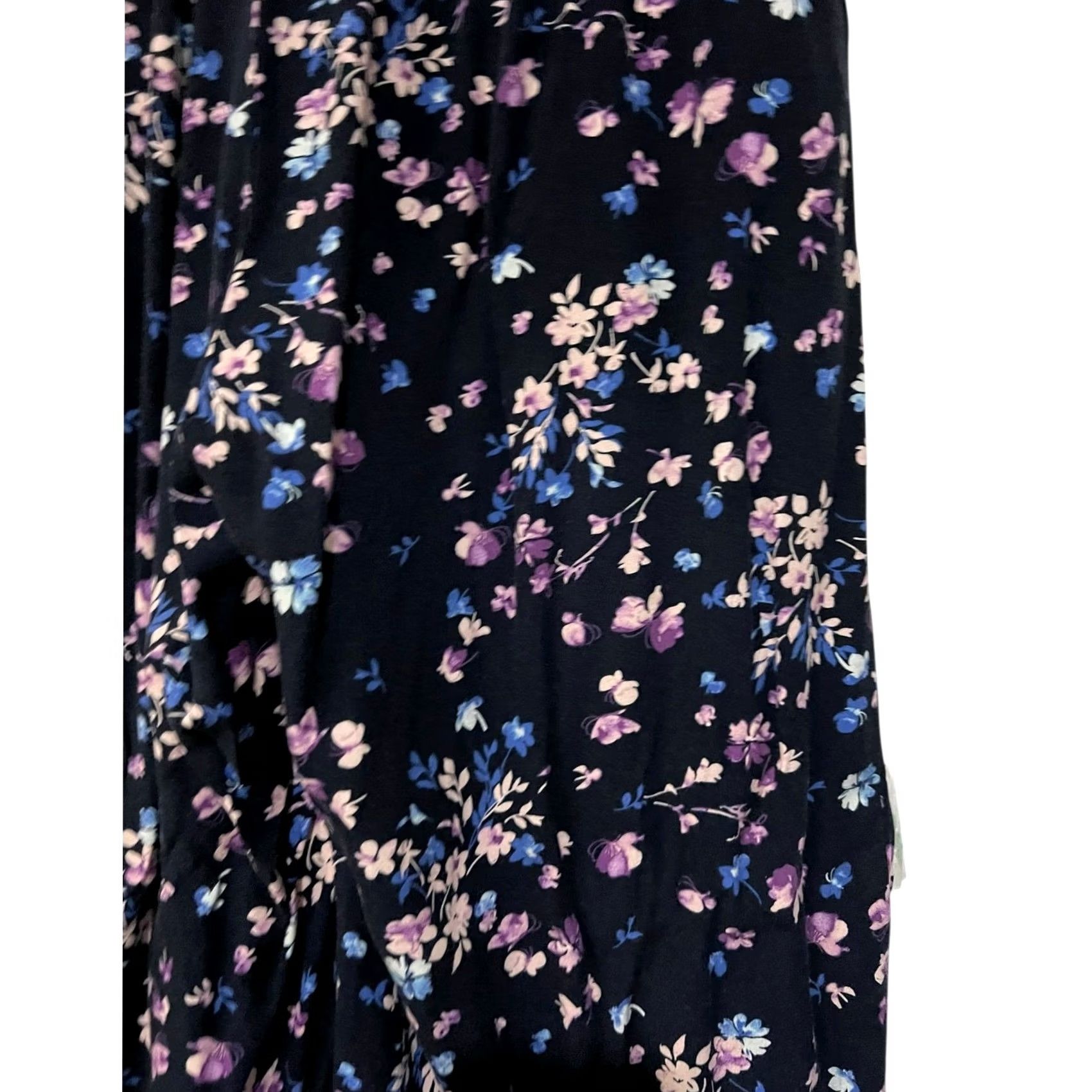 J. Jill J. Jill Womens Small Pull-On Pants Navy Blue Floral Lightweight Stretch Waist Cropped Wide-Leg Size 28" / US 6 / IT 42 - 4 Thumbnail