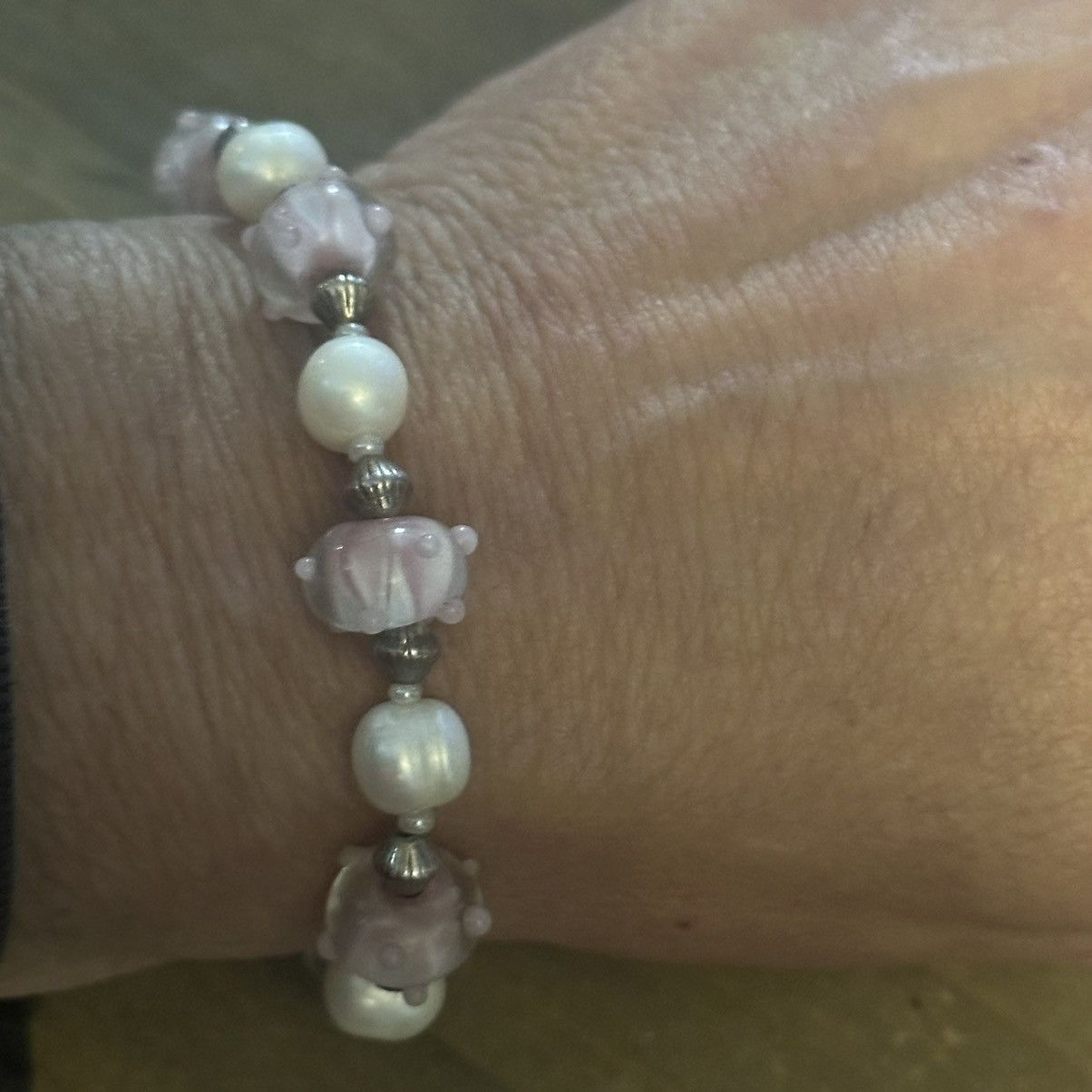 Vintage Vintage cultured pearl and pink lampwork bead bracelet Size ONE SIZE - 3 Thumbnail