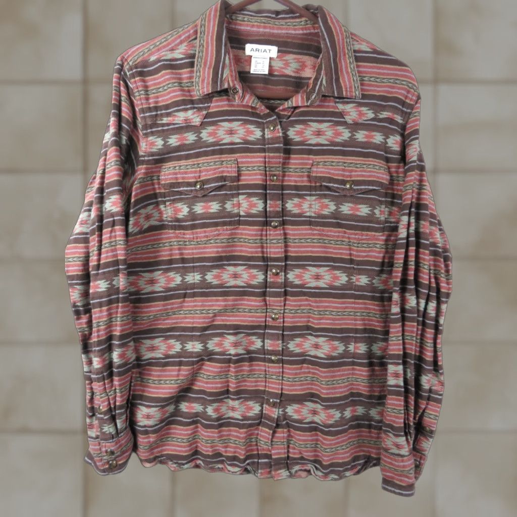Ariat Ariat Shirt Womens XL Brown Aztec Southwestern Pearl Snap Western Cotton Size XL / US 12-14 / IT 48-50 - 1 Thumbnail