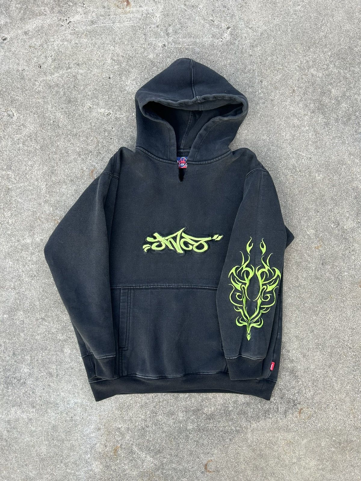 Vintage 90s Tribal Print Black&Green JNCO Hoodie Size S