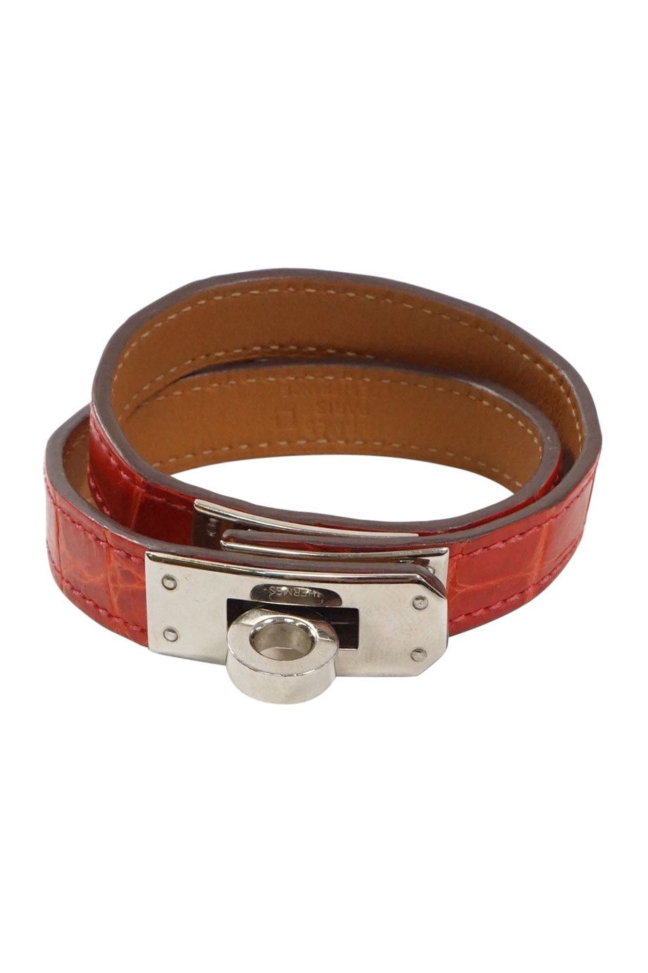 image of Hermes Geranium Red Crocodile Skin Mini Kelly Double Tour Bracelet, Women's