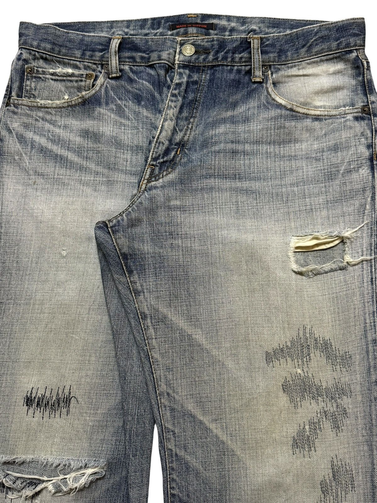Blue Blue Japan Vintage 90s Japan Blue Way Thunder Wash Distressed Straight Size US 34 / EU 50 - 3 Thumbnail