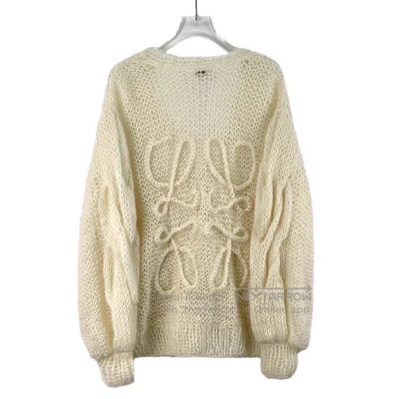 Loewe Loewe Beige Logo Mohair V-Neck Single-Breasted Long Sleeve Size XS / US 0-2 / IT 36-38 - 2 Thumbnail