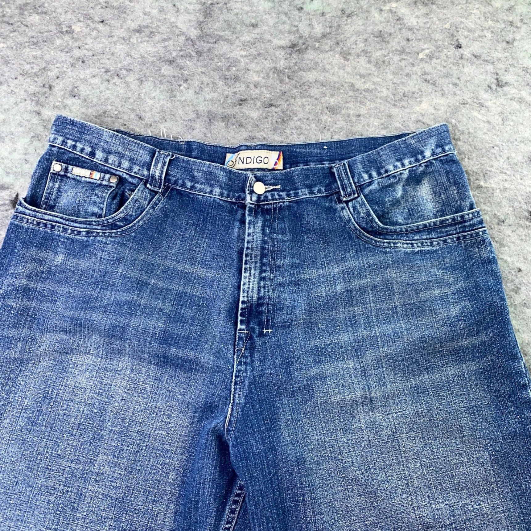Denime Indigo 30 Mens Bermuda Shorts Denim 42 Blue 90s Hip Hop Baggy Relaxed Zip Front Flat Front Cotton Casual Bermuda Shorts Mens Size US 42 / EU 58 - 2 Thumbnail