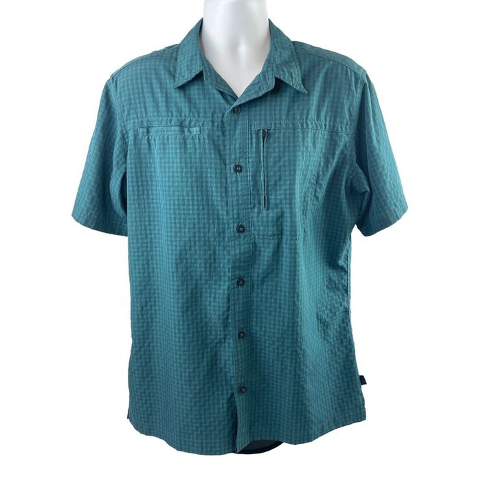 Eddie Bauer Eddie Bauer Shirt Mens Medium Blue Check Button Up Short Sleeve Fishing  Shirt