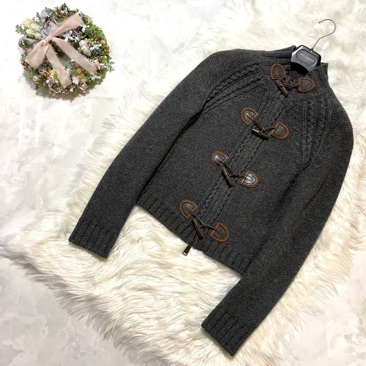 Dsquared leather switching duffel knit jacket M