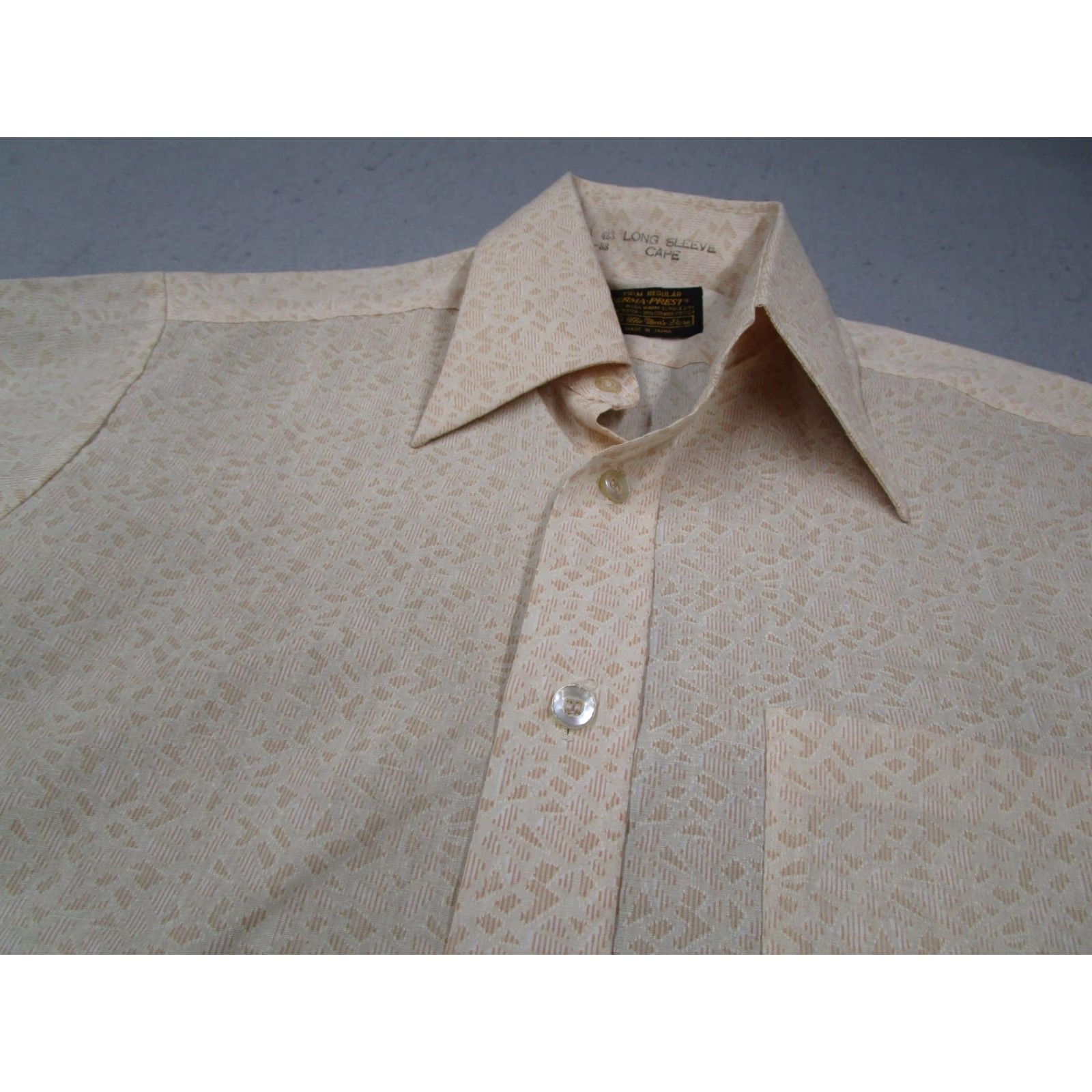Sears VINTAGE Sears Shirt Mens 14.5 33 Beige Cape Collar Pattern Long Sleeve 70s Japan Geometric Classic 70s Mens Capsule? Size US S / EU 44-46 / 1 - 2 Thumbnail