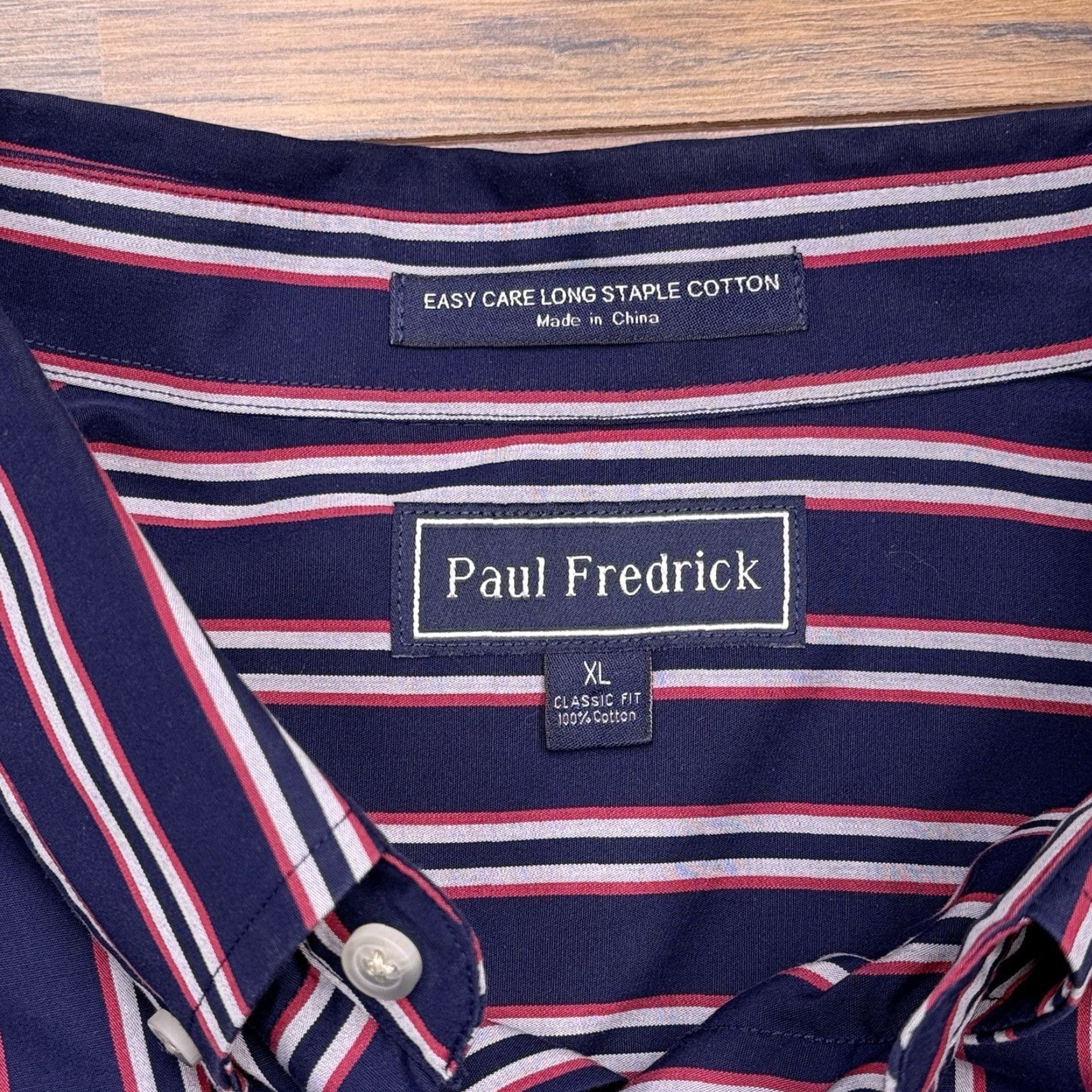 Vintage Paul Fredrick Shirt Mens XL Navy Striped Button-Up Long Sleeve Collared Classic All Seasons Knit Cotton Button-Down Casual Workwear Size US XL / EU 56 / 4 - 2 Thumbnail