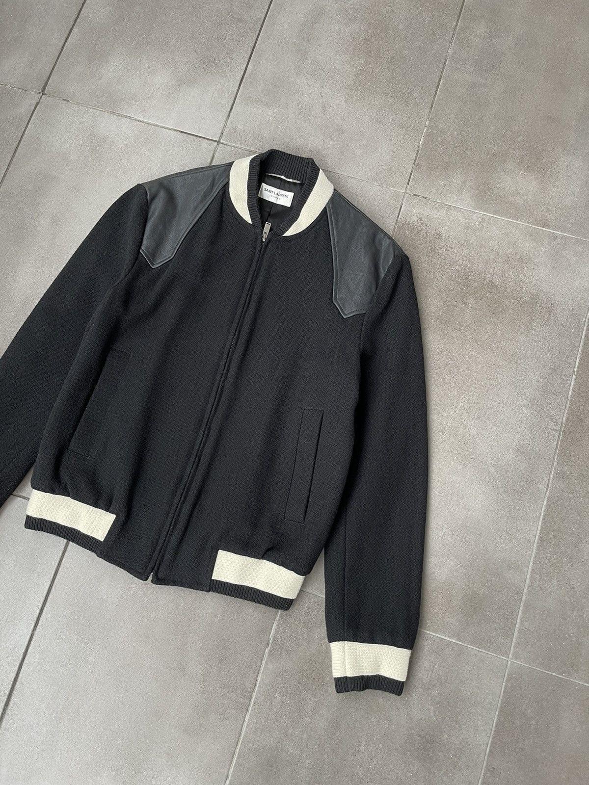 Saint Laurent Paris SS19 Saint Laurent Two Tone Black Wool Teddy Bomber Jacket Size US S / EU 44-46 / 1 - 6 Thumbnail