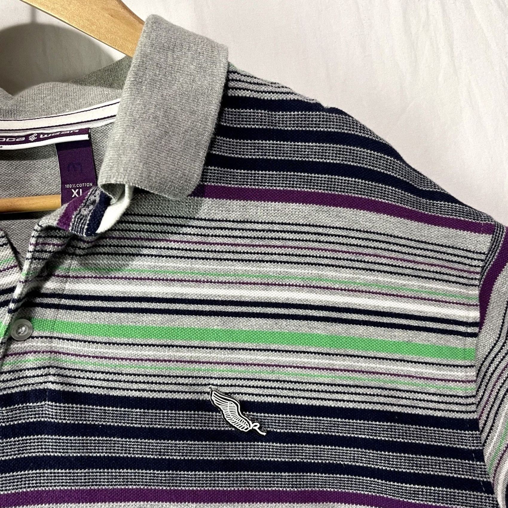 Rocawear VINTAGE Rocawear Polo Shirt Mens XL Gray Green Striped Collared Button Up Logos Polo XL Men Gray Rockawear striped collar logo polo Size US XL / EU 56 / 4 - 3 Thumbnail