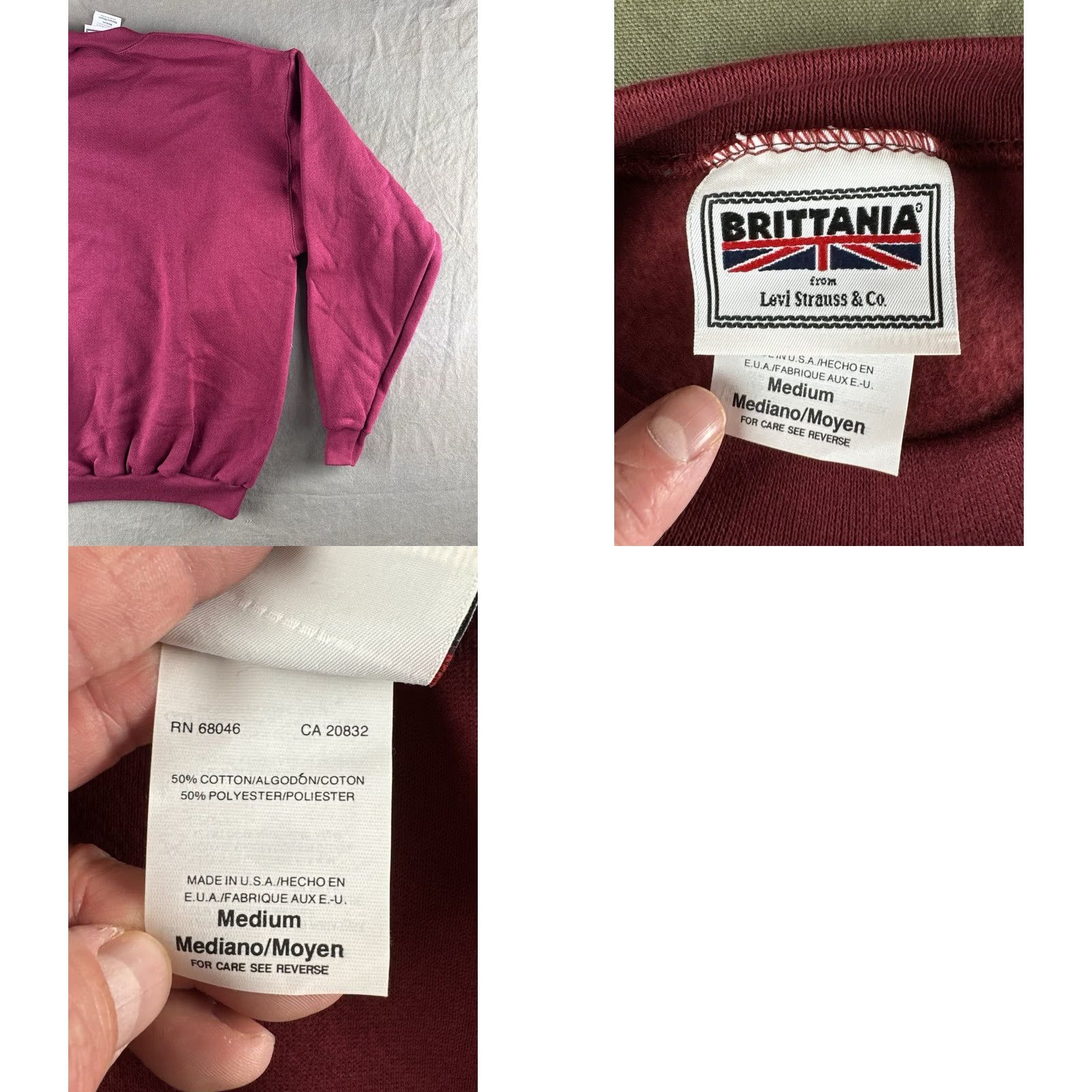 Vintage VINTAGE Brittania USA 90s Crewneck Sweatshirt Burgundy M Mens Size US M / EU 48-50 / 2 - 8 Thumbnail