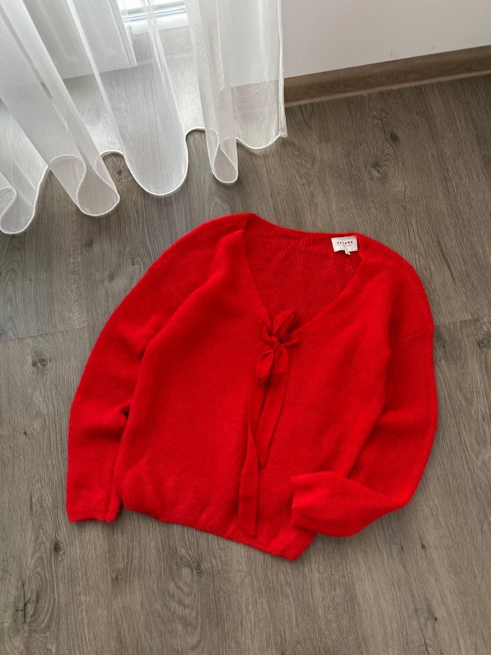 Sezane × Vintage Vintage Sezane Cardigan Gaspard Super Kid Mohair Red Sweater Size S / US 4 / IT 40 - 6 Thumbnail