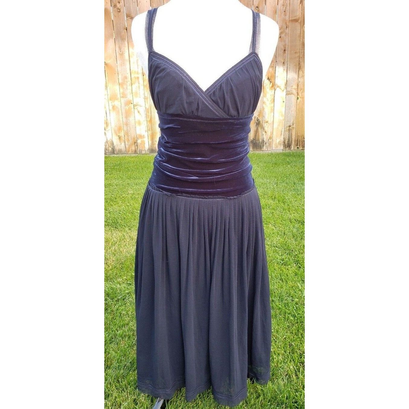FUZZI Fuzzi Velvet Dress Womens 6 Blue Silk Chiffon Layered Italy Size S / US 4 / IT 40 - 1 Thumbnail