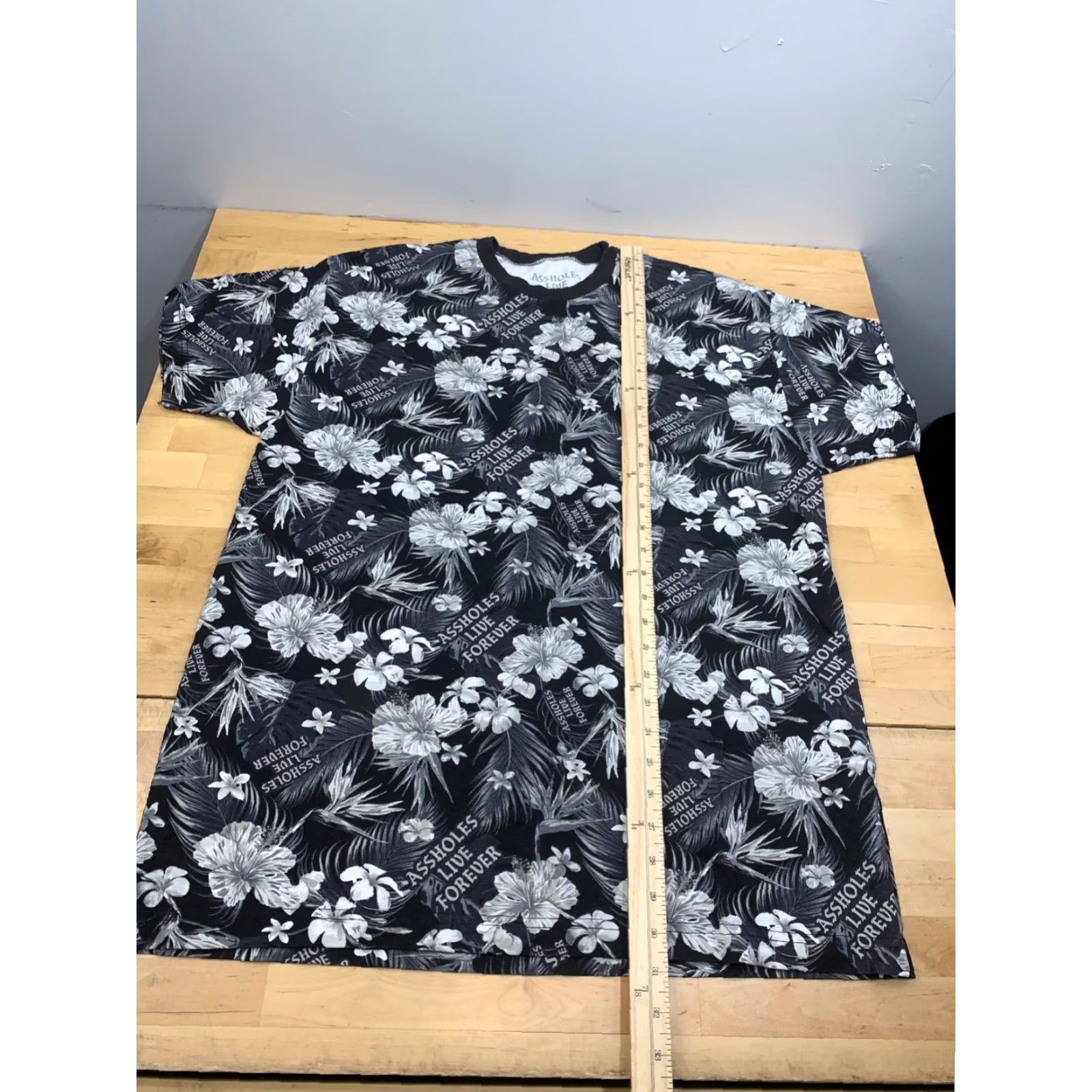 Olive Aholes Live Forever Shirt Mens XL Black Floral Casual Crew Neck Size US XL / EU 56 / 4 - 5 Thumbnail