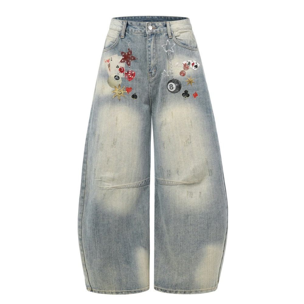 Vintage Men's distressed gradient casual printed curved jeans Size US 32 / EU 48 - 1 Thumbnail