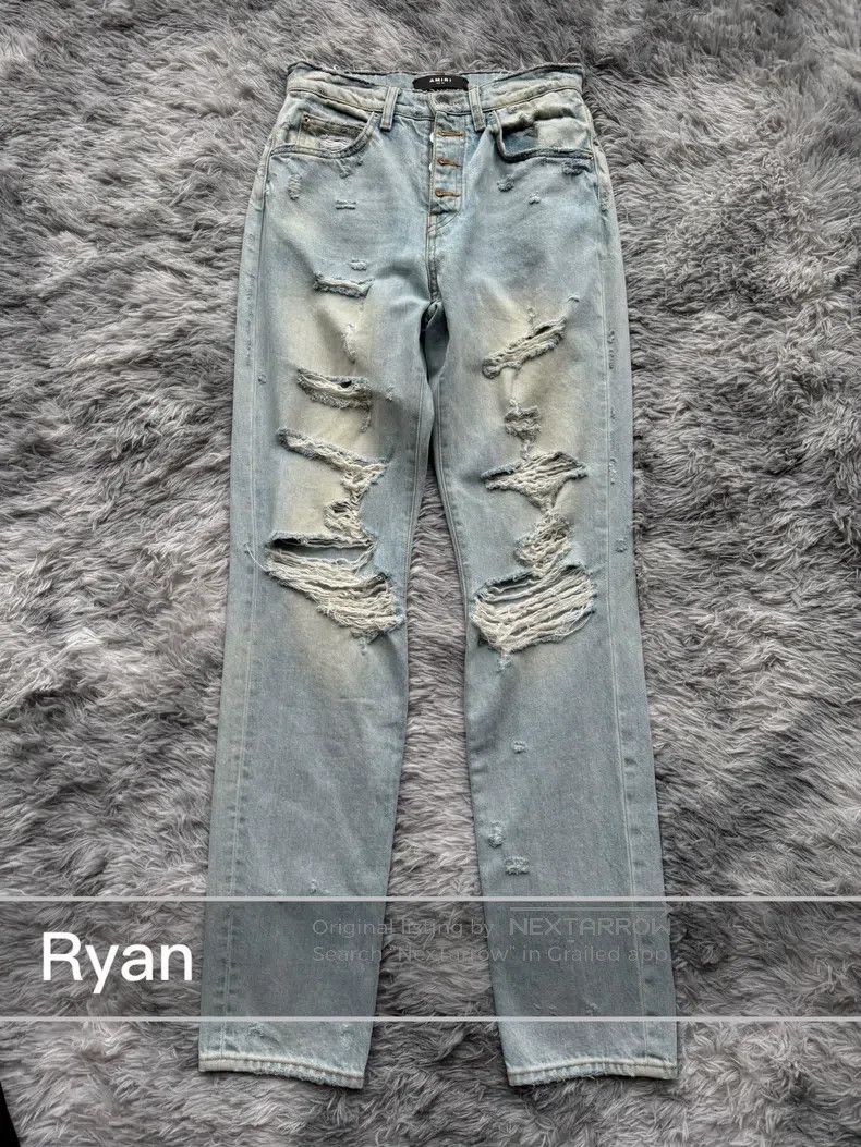 Amiri Amiri Blade-cut destroyed denim pants, washed blue Size 25" / US 0 / IT 36 - 1 Thumbnail