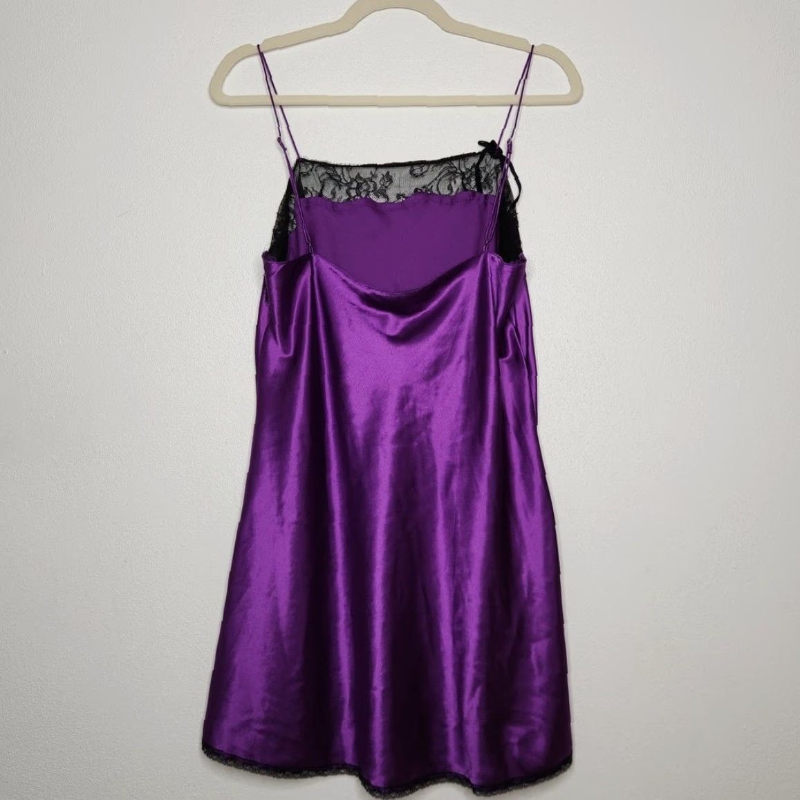 Victoria's Secret VINTAGE Victoria's Secret Satin Slip Dress Lace Bows Purple L Women's Short 32 18 90s Y2K Witchy Dress Size L / US 10 / IT 46 - 6 Thumbnail