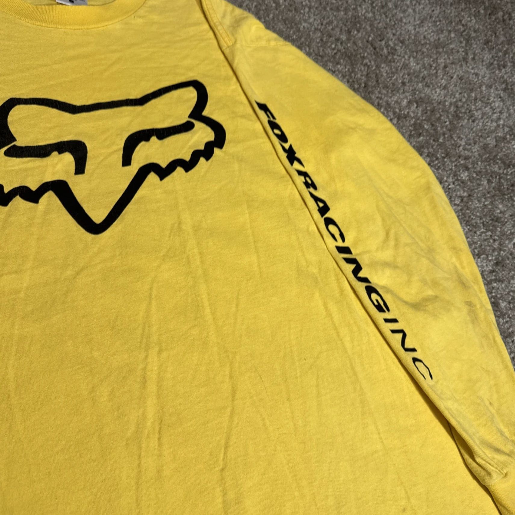 Fox Racing VINTAGE Fox Racing T-Shirt Long Sleeve Mens Large Yellow Grunge Skater Goth Y2K Cyber Weekender Size US L / EU 52-54 / 3 - 5 Thumbnail