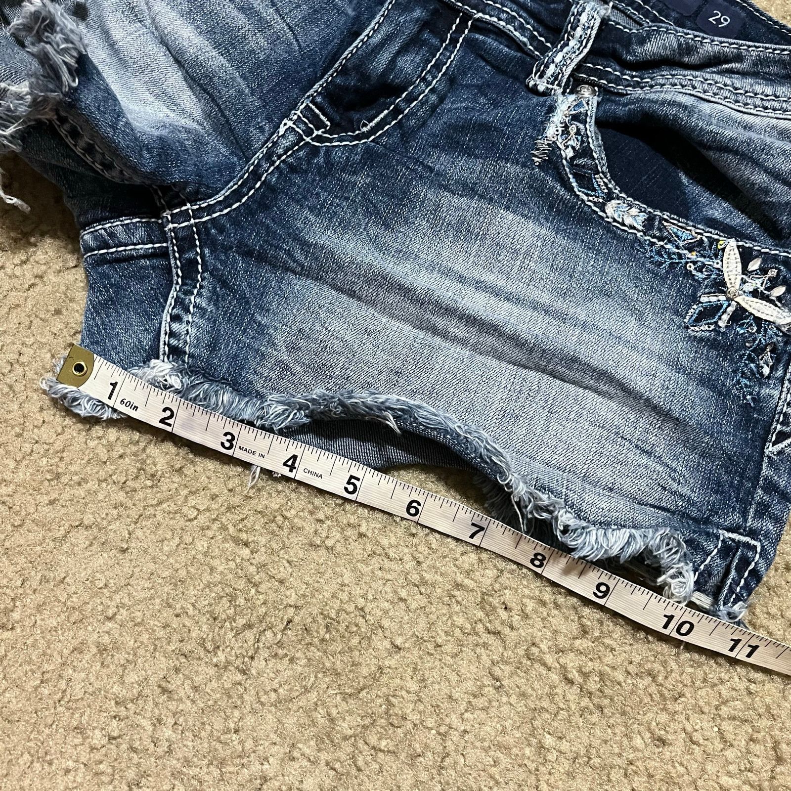 Grace in LA Y2K Grace Embroidered Distressed Dark Jean Booty Shorts 30W Size 30" / US 8 / IT 44 - 4 Thumbnail