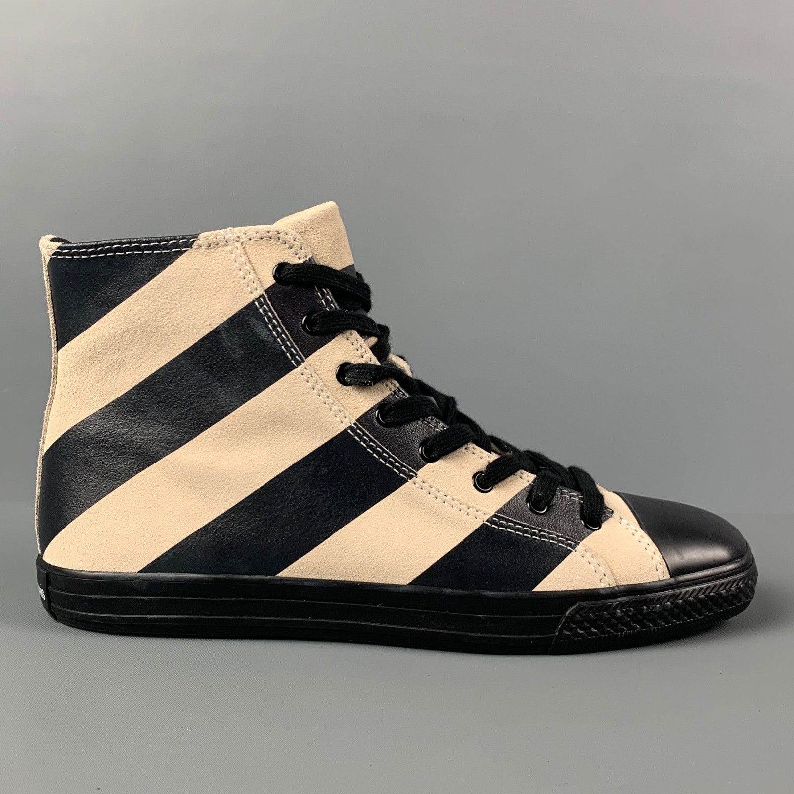 Calvin Klein 205W39NYC Carizma Size 8 Black Beige Stripe Leather High Top Sneakers Size US 8 / EU 41 - 1 Thumbnail