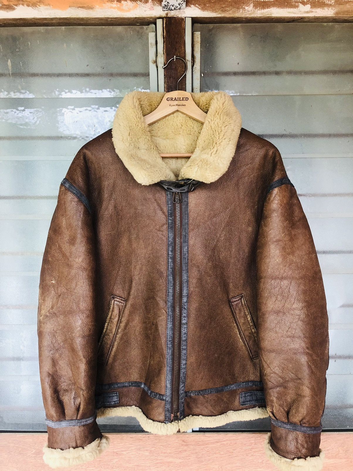 Vintage Type B-3 Bomber Sheepskin Shearling Aviator Flight Jacket