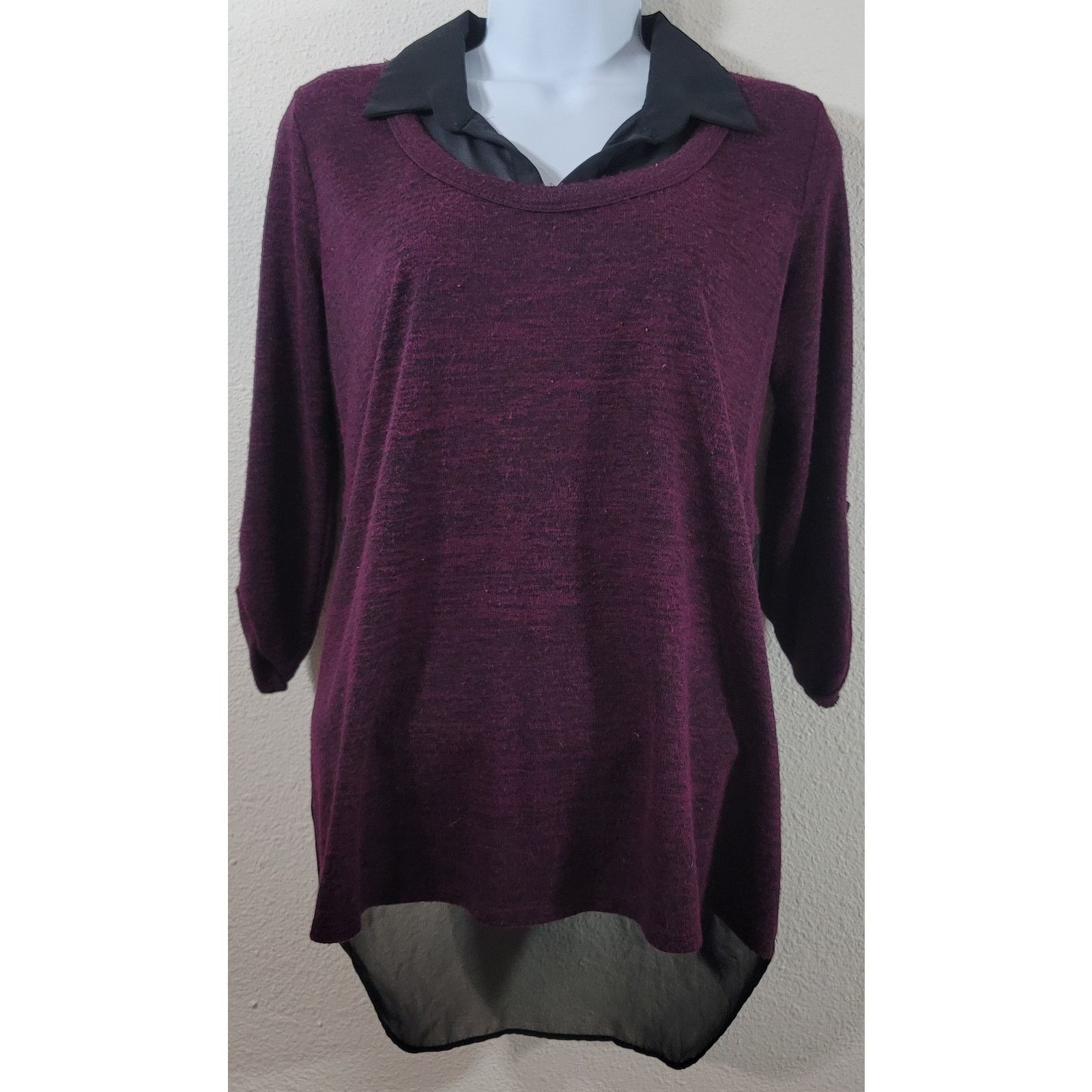 Other Maurices Burgundy Marled Hi Low Layered Top Medium Stretchy Size M / US 6-8 / IT 42-44 - 1 Thumbnail