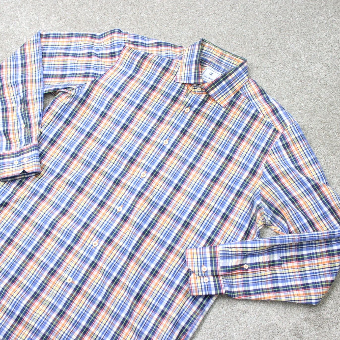 David Donahue David Donahue Shirt Mens XL Blue/Orange/Yellow 100% Cotton Long Sleeve Button Up Shirt Size US XL / EU 56 / 4 - 3 Thumbnail