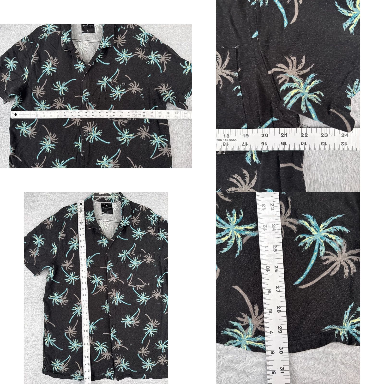 Junk Food Hollis River Shirt Men XL Black Rayon Palm Trees Button-Up Pocket Hawaiian Aloha Floral Short Sleeve Mens Size US XL / EU 56 / 4 - 8 Thumbnail