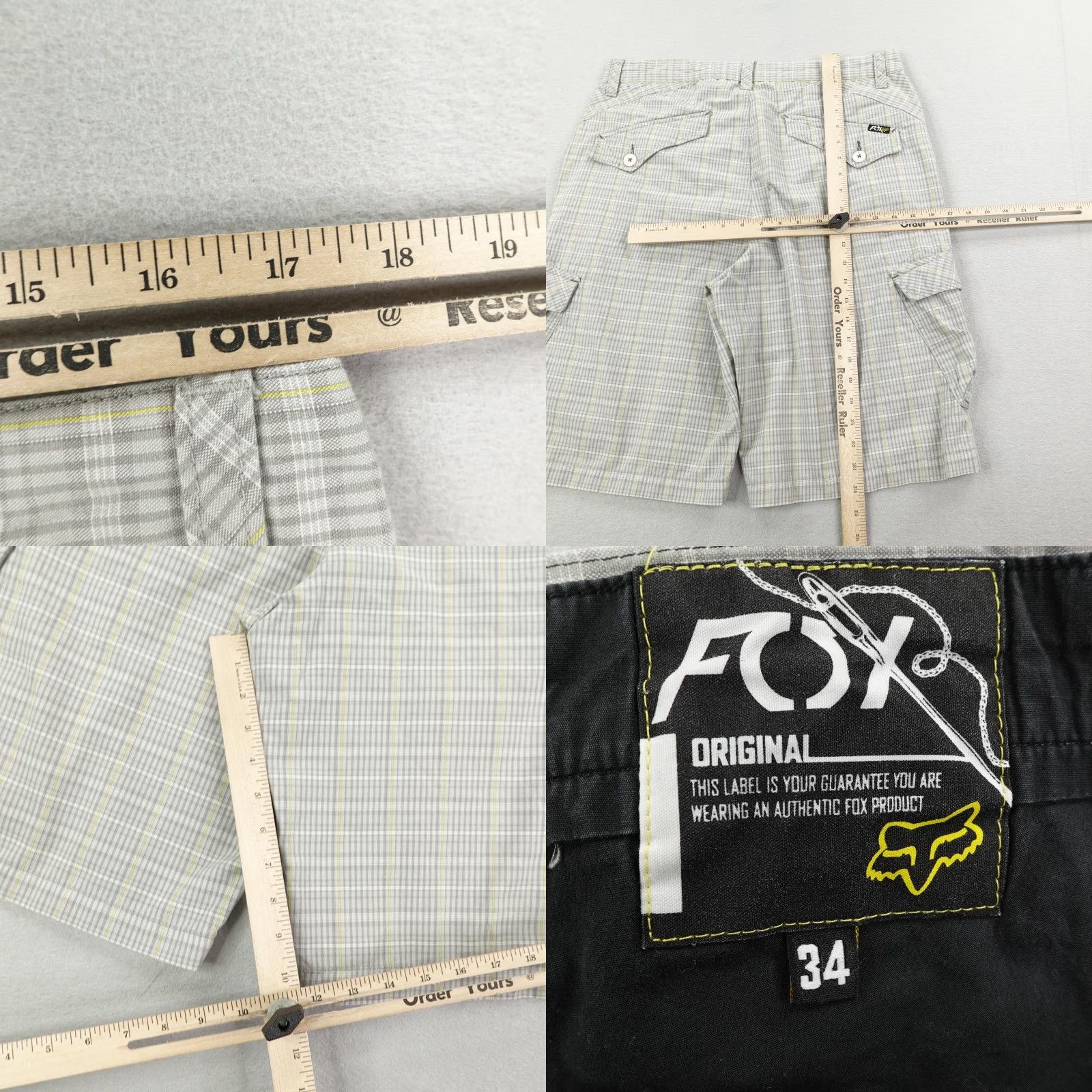 Vintage Fox Cargo Shorts Mens 34 Gray Plaid Outdoor Skater BMX Racing Outdoors Baggy Size US 34 / EU 50 - 8 Thumbnail