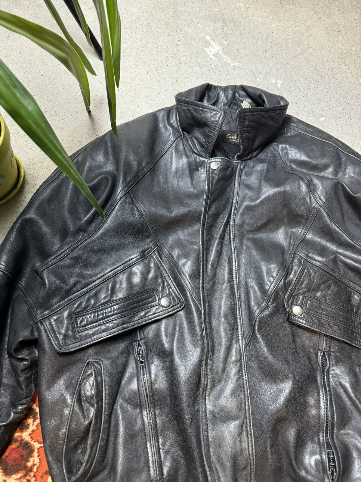 Vintage Vintage Y2K Carlo Santini Leather Opium Faded Bomber Jacket Size US S / EU 44-46 / 1 - 3 Thumbnail