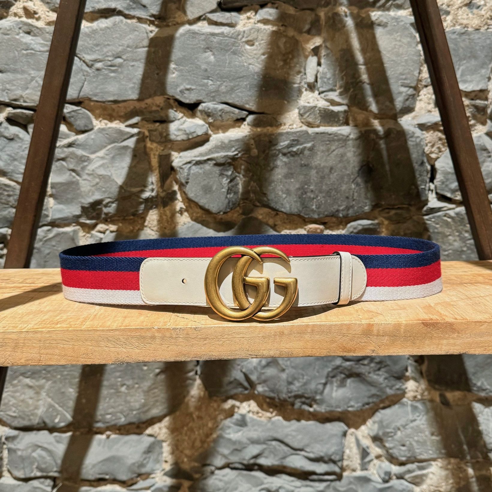 Gucci Gucci White Leather Web Double G Belt Size ONE SIZE - 1 Thumbnail