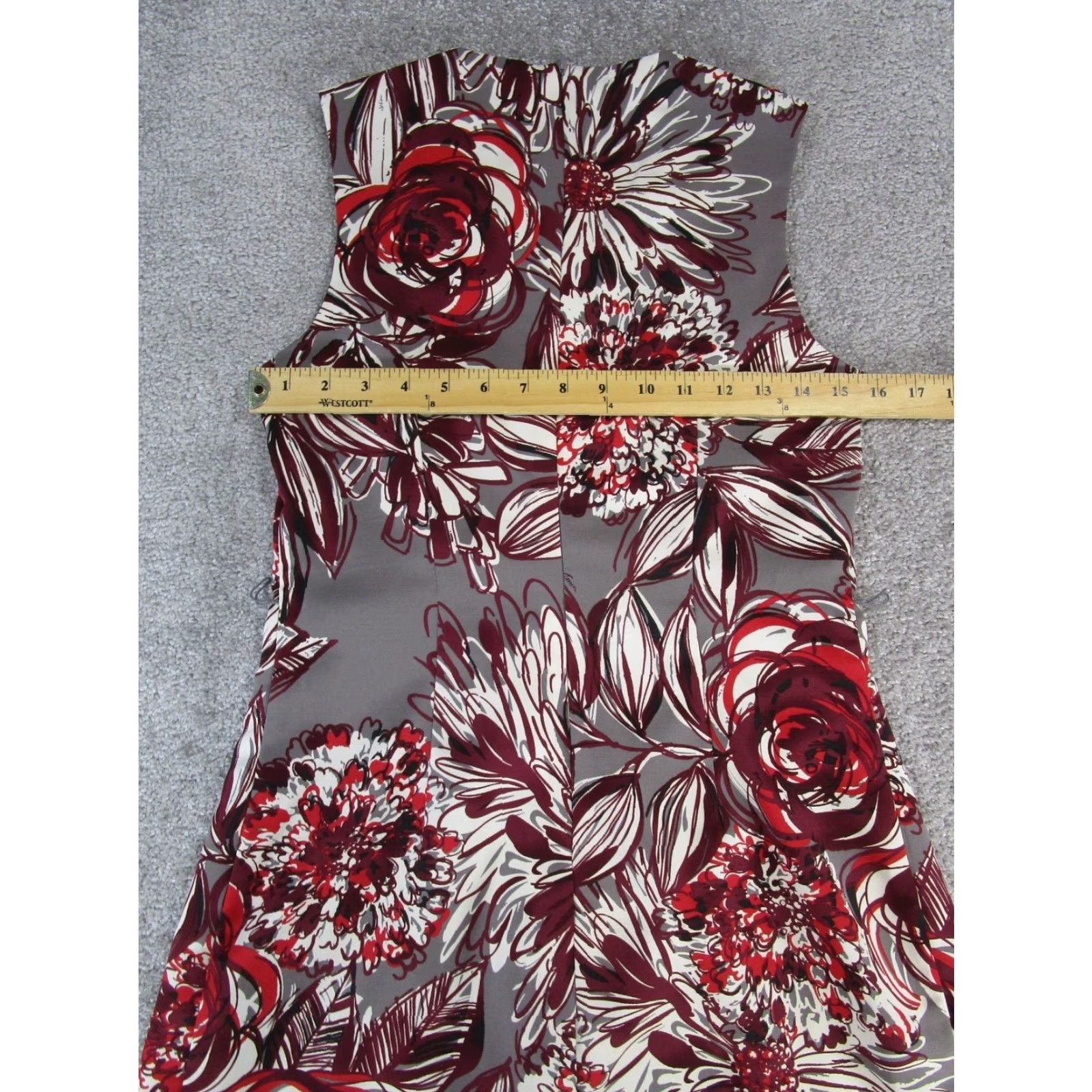 Trina Turk Trina Turk Dress Womens XS Gray Red Brugundy A-Line Sleeveless Round Neck Zip Knee Length Floral Pattern Women's Clothing - 200 characters max Size XS / US 0-2 / IT 36-38 - 7 Thumbnail