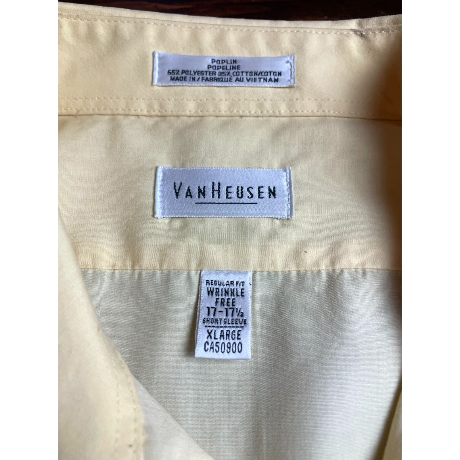 Van Heusen Van Heusen Shirt Mens XL 17-17.5 Yellow Poplin Wrinkle Free Button Up Short Sleeve Casual Size US XL / EU 56 / 4 - 4 Thumbnail