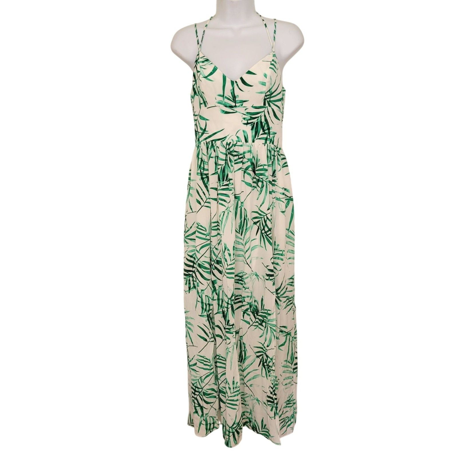 Amanda Uprichard Amanda Uprichard S Silk Green Leaf RIO Maxi Halter Dress Size S / US 4 / IT 40 - 1 Thumbnail