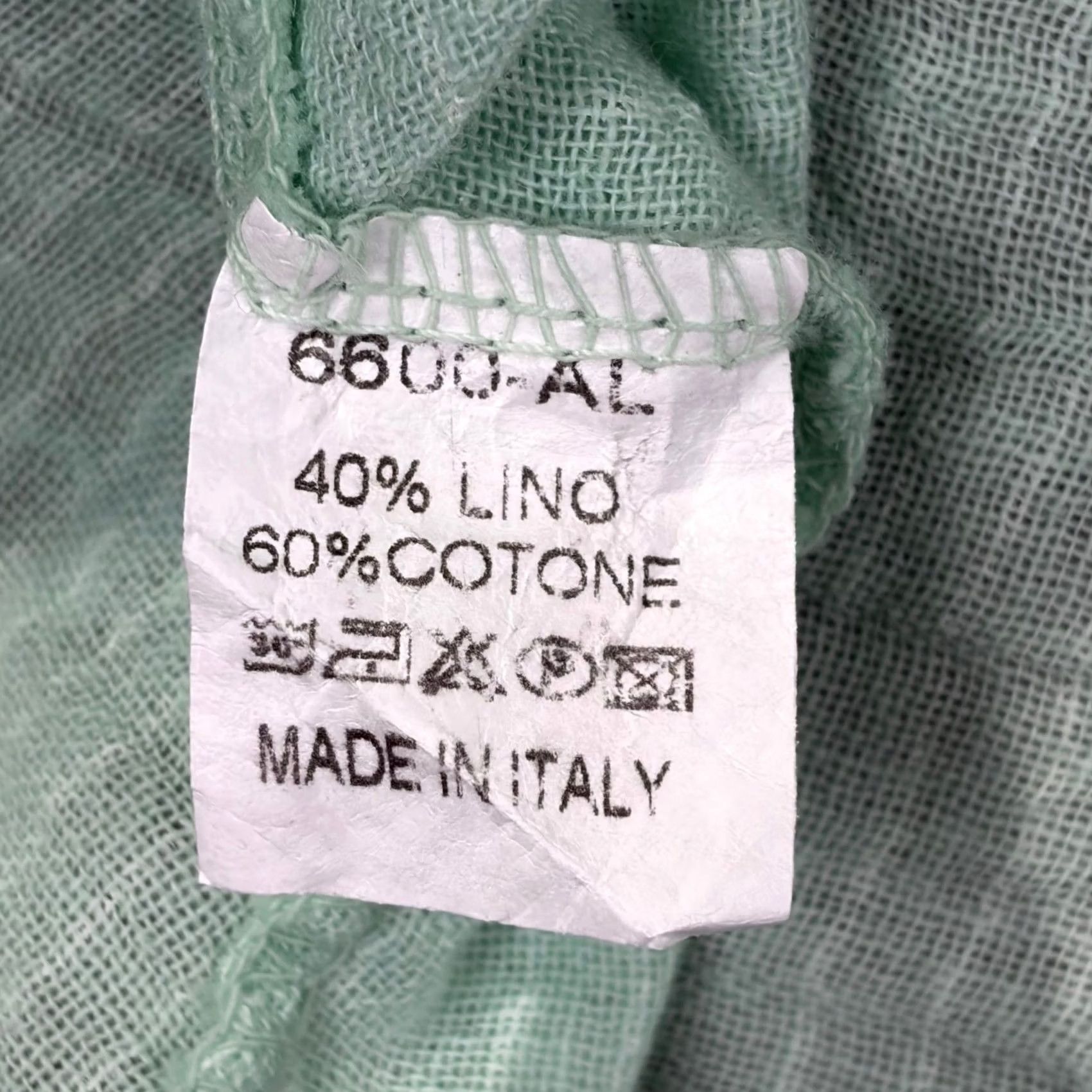 Vintage Meo Meli Italy Mint Green Striped Linen Cotton Gauze V-Neck Boxy Top Ladies One Size Green Striped V-Neck Short Sleeve Gentlemens? Size ONE SIZE - 2 Thumbnail