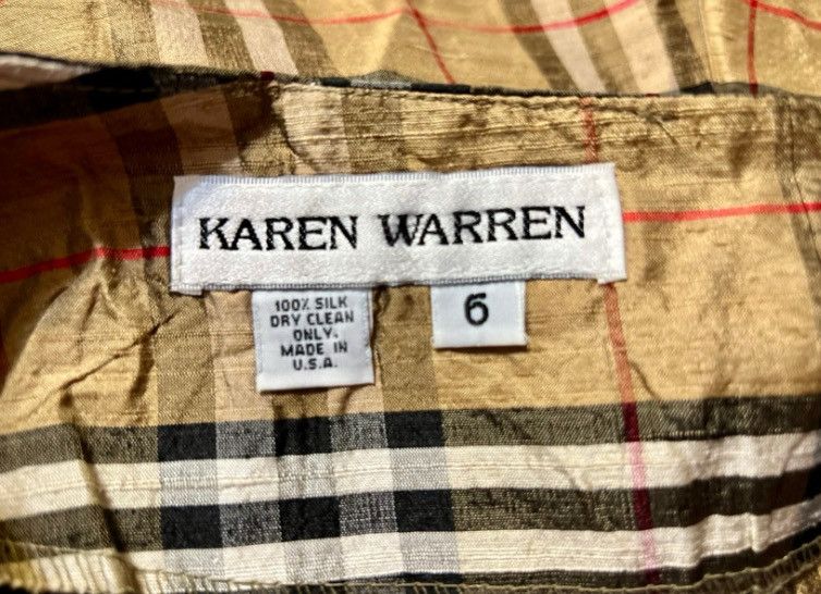 Other Vintage Karen Warren Raw Silk Gold Plaid Check Pants Size 6 Size 28" / US 6 / IT 42 - 3 Thumbnail