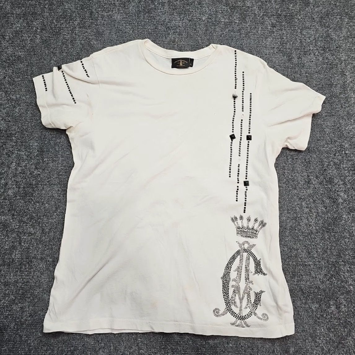 Vintage Christian Audigier Designer Tee Adult Large White Studded Graphic Shirt Men Size US L / EU 52-54 / 3 - 4 Thumbnail