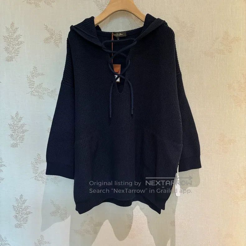 Loro Piana Loro Piana Women's Deep Blue Hooded Knit Cotton Sweatshirt Size S / US 4 / IT 40 - 1 Thumbnail