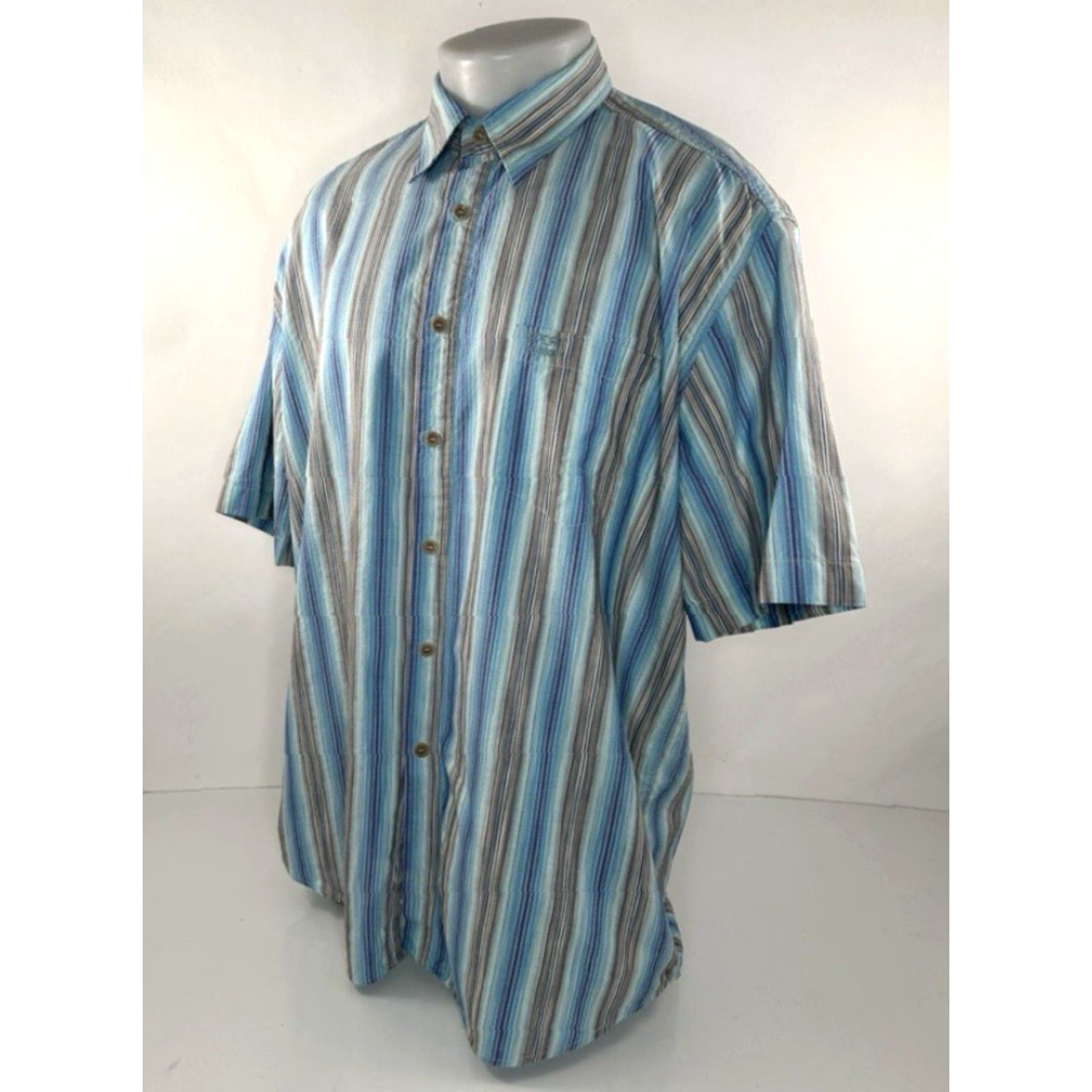 Missoni MISSONI SPORT Striped Embroidered Logo Mens 58 Shirt Shirt Mens 58 Blue Brown White Black Embroidered Button-Up Short Sleeve 90s or 00s? Size US XXL / EU 58 / 5 - 3 Thumbnail