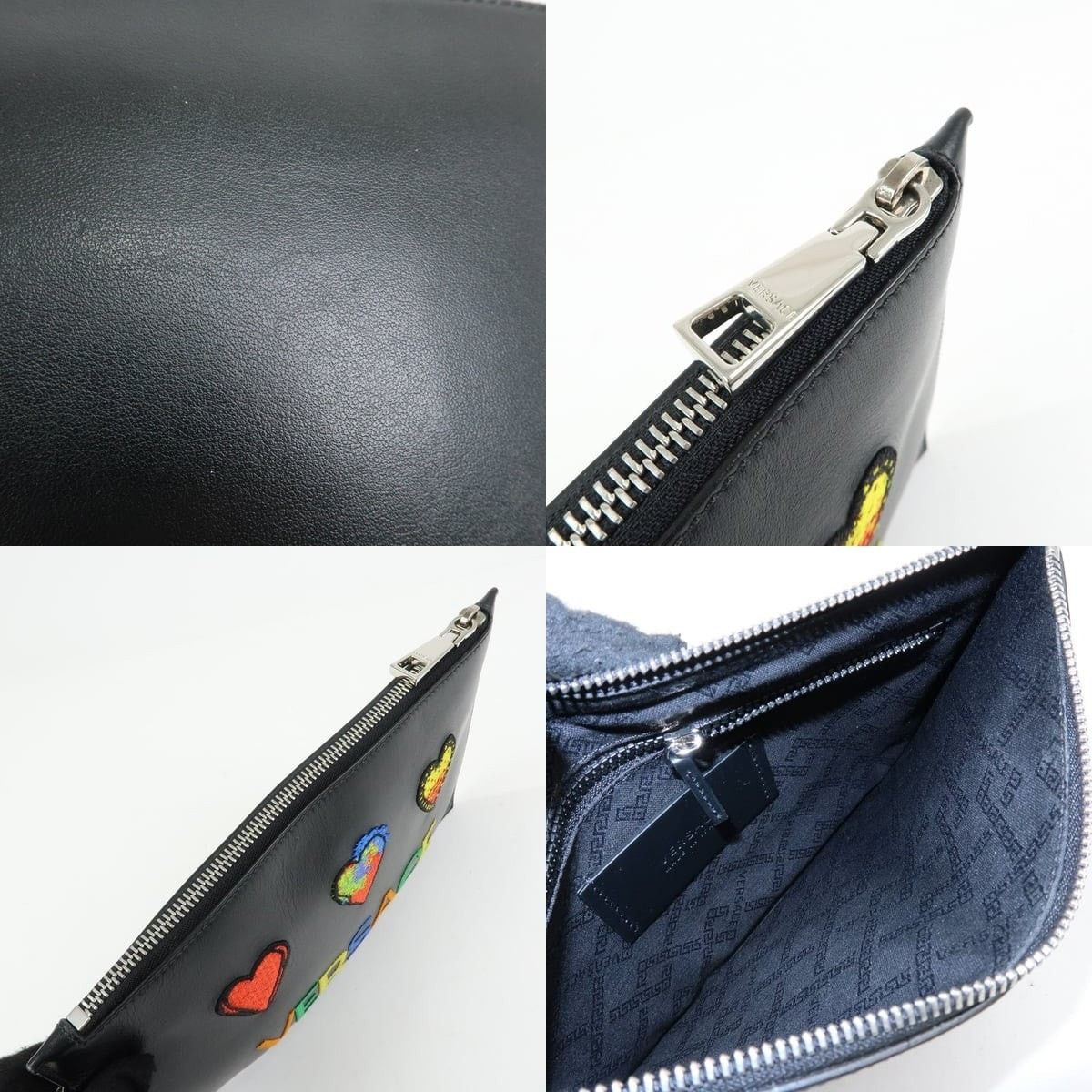 Versace Versace Logo Heart Leather Clutch Black Size ONE SIZE - 7 Thumbnail