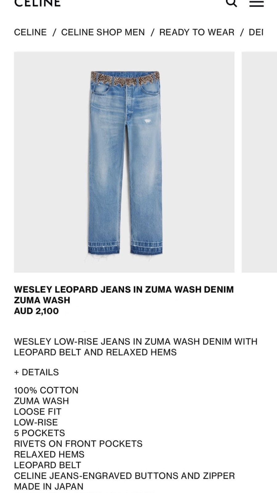 Celine $1.7k 🤑 SS23 Celine Zuma wash leopard Wesley jeans