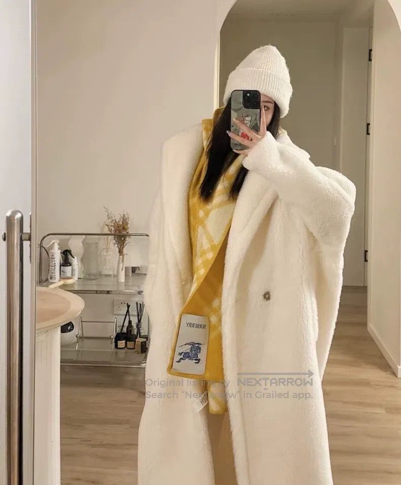 Max Mara Max Mara Ivory Teddy Alpaca Hair Lapel Double Breasted Lon Size S / US 4 / IT 40 - 9 Thumbnail