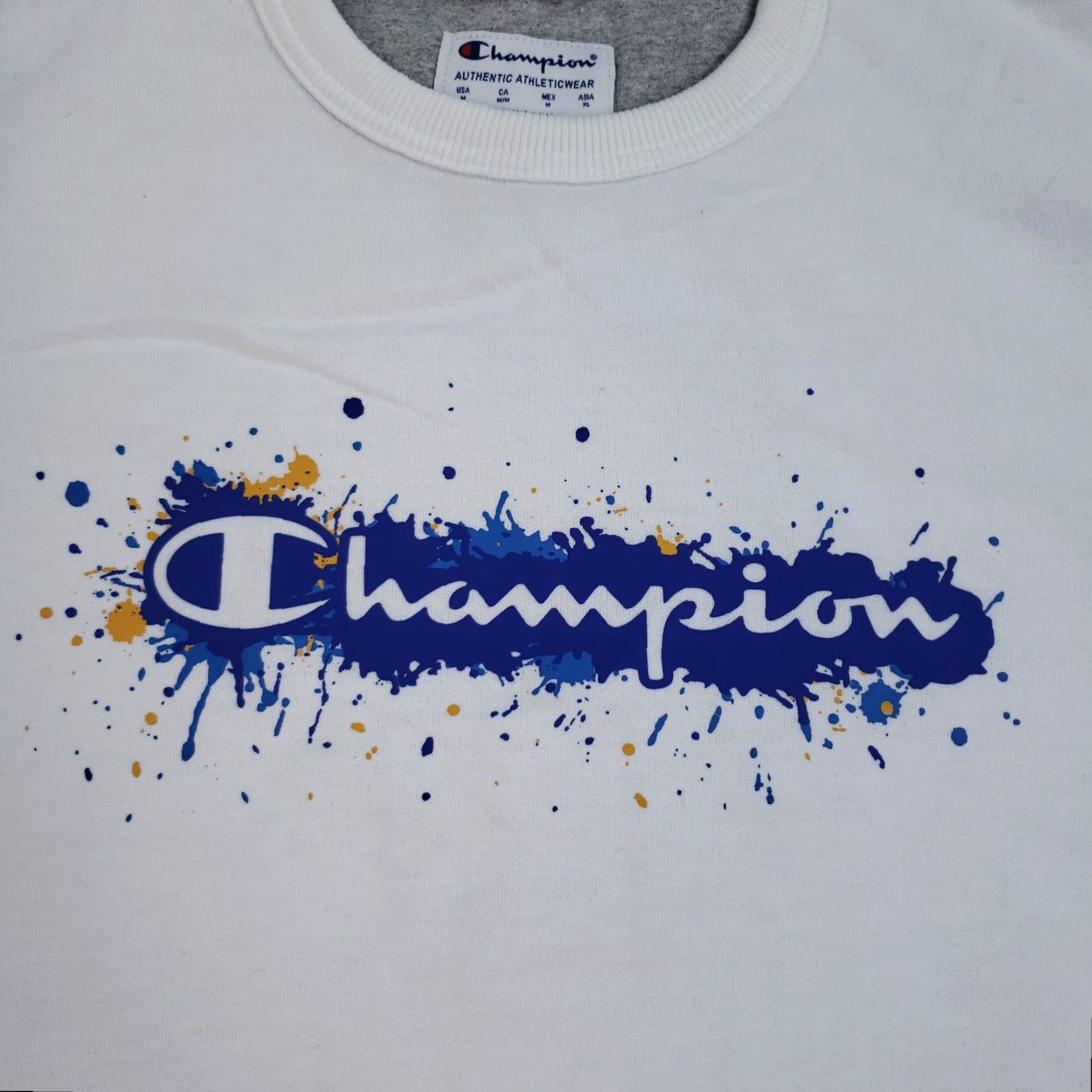 Champion Champion Sweatshirt Men Medium White Crew Neck Long Sleeve Casual Paint Splatter Size US M / EU 48-50 / 2 - 5 Thumbnail
