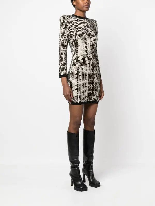 Balmain o1s1wg110725 Monogram Jacquard Dress in Black/White Size S / US 4 / IT 40 - 3 Thumbnail