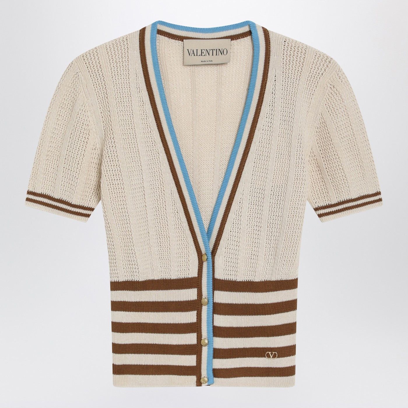 Valentino Valentino Openwork Striped Cotton Cardigan Size M / US 6-8 / IT 42-44 - 1 Thumbnail