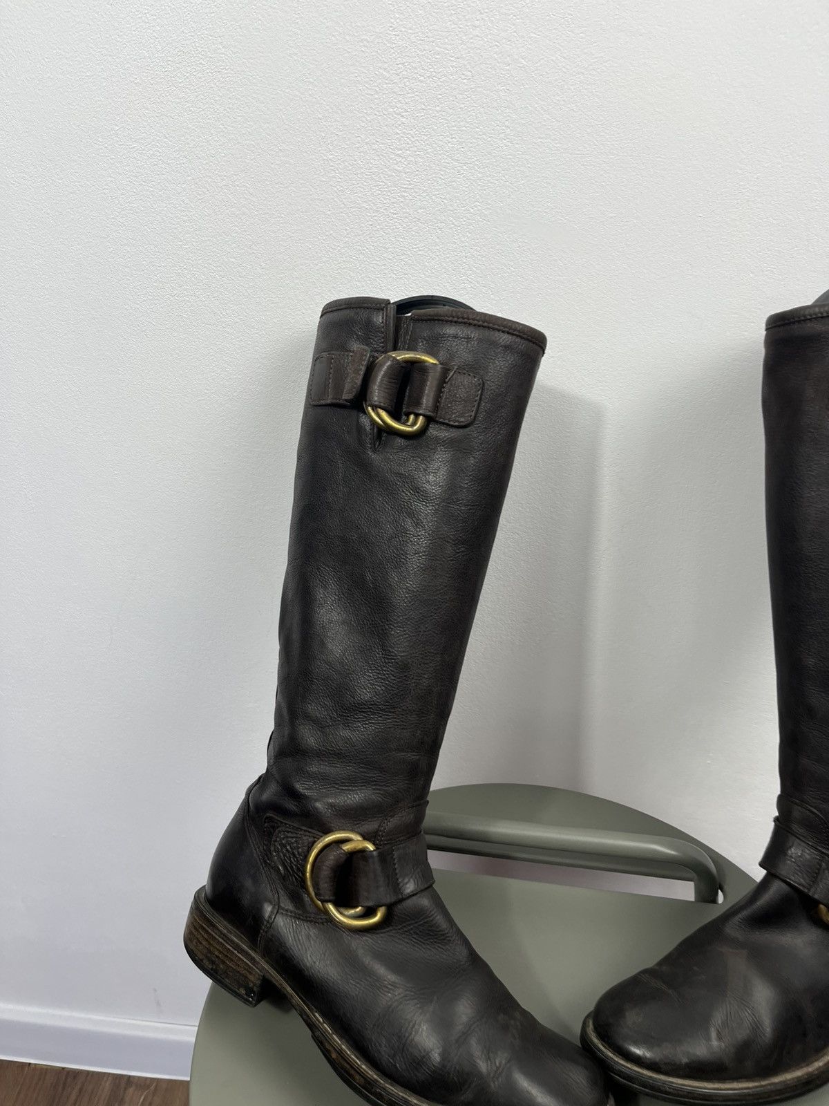 Other Women’s Brown Leather Knee High Boots Ring Strap Riding 37 Size US 6 / IT 36 - 2 Thumbnail