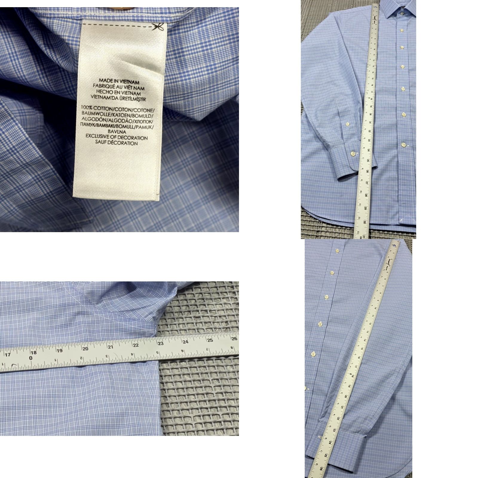 Polo Ralph Lauren Ralph Lauren Polo Dress Shirt Button Up Long Sleeve Houndstooth Plaid 15.5-34/35 Blue 100% Cotton Regular Men Shirt Mens Size 42R - 8 Thumbnail